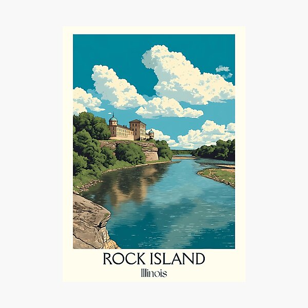 Item preview, Rock Island Illinois Vintage Travel Poster | Quad Cities River Art designed and sold by TuncGK.