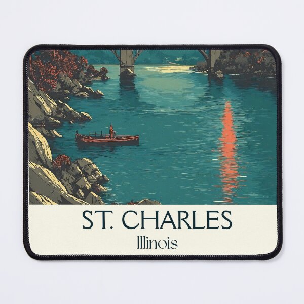 Item preview, St. Charles Illinois Vintage Travel Poster | Fox River Bridge Art designed and sold by TuncGK.