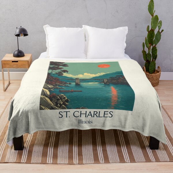 Item preview, St. Charles Illinois Vintage Travel Poster | Fox River Bridge Art designed and sold by TuncGK.