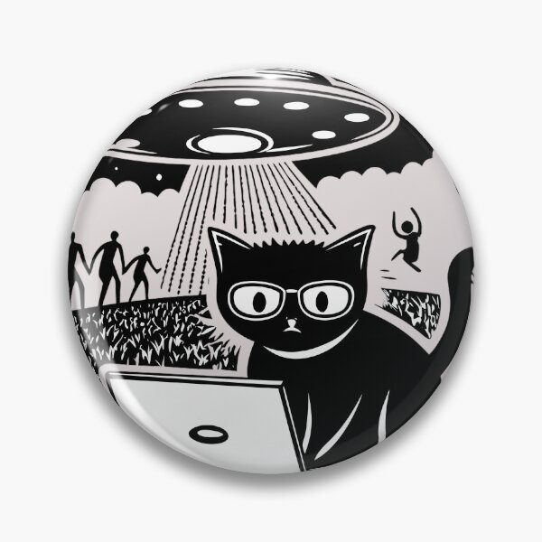 Item preview, Smart Cat with Glasses Using Laptop During UFO Abduction – Creative Sci-Fi Digital Art designed and sold by The Velvet Vault.