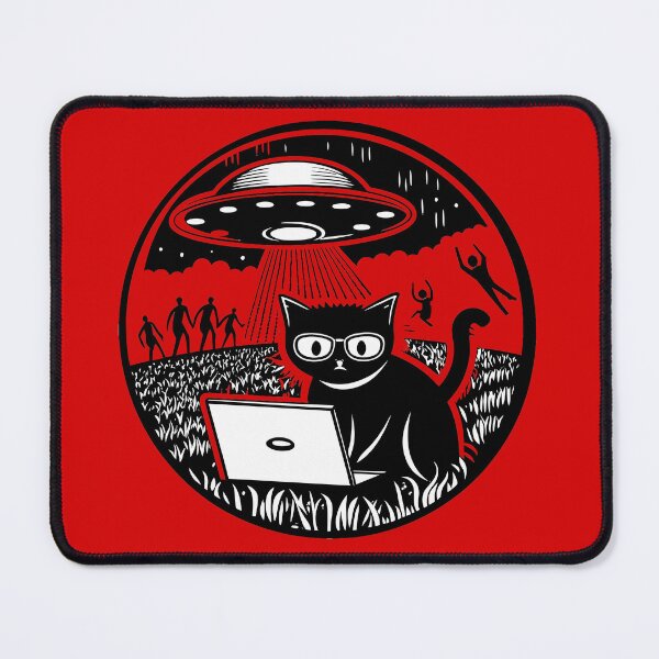 Item preview, Smart Cat with Glasses Using Laptop During UFO Abduction – Creative Sci-Fi Digital Art designed and sold by RAZ1995.