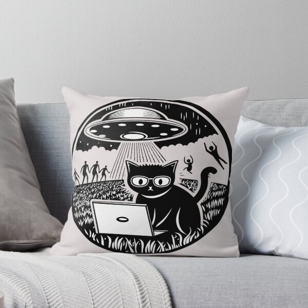 Item preview, Smart Cat with Glasses Using Laptop During UFO Abduction – Creative Sci-Fi Digital Art designed and sold by RAZ1995.