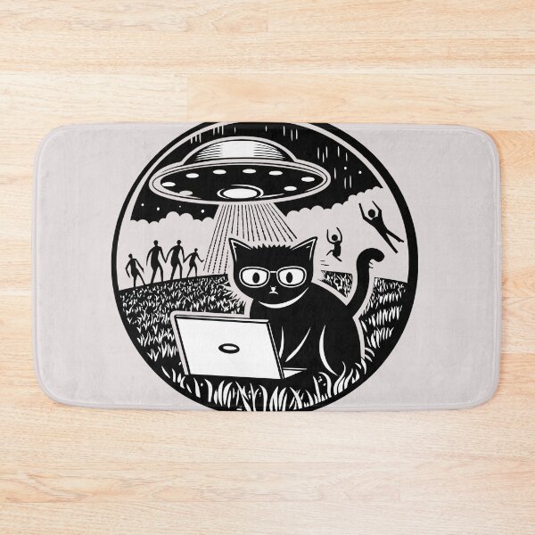 Item preview, Smart Cat with Glasses Using Laptop During UFO Abduction – Creative Sci-Fi Digital Art designed and sold by RAZ1995.