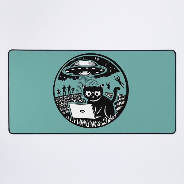 Item preview, Smart Cat with Glasses Using Laptop During UFO Abduction – Creative Sci-Fi Digital Art designed and sold by RAZ1995.