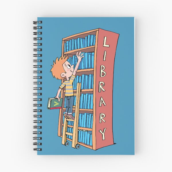 Item preview, boy stands on a ladder in the library and chooses a book designed and sold by duxpavlic.