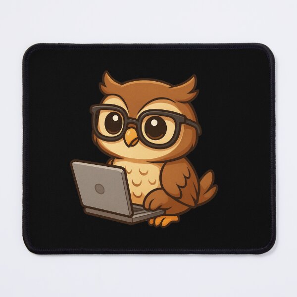 Item preview, Wise Chibi Owl with Laptop – Cute Owl Studying Online Cartoon Art designed and sold by ColorSplash123.