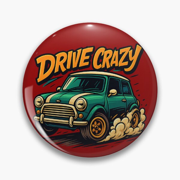 Item preview, Drive Crazy – Retro Mini Cooper in burnout style with Action lettering designed and sold by BlueB420.