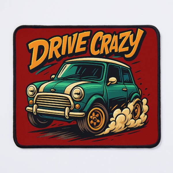 Item preview, Drive Crazy – Retro Mini Cooper in burnout style with Action lettering designed and sold by BlueB420.