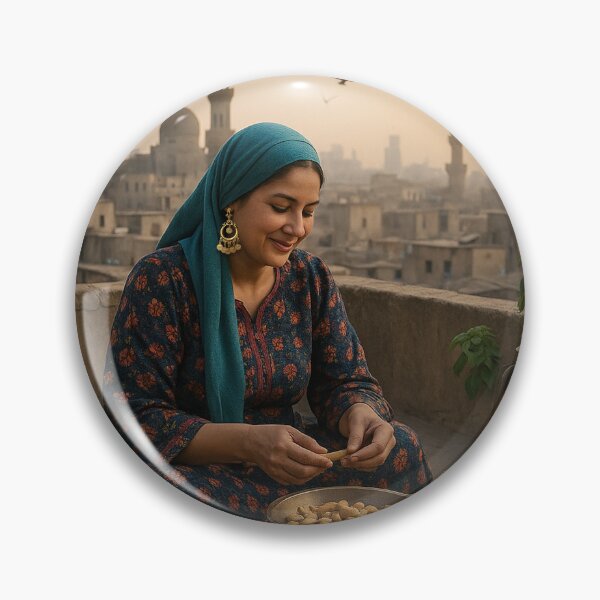 Item preview, Egyptian Rooftop Serenity  Vintage Cairo Woman with Cat designed and sold by TuyaArts.