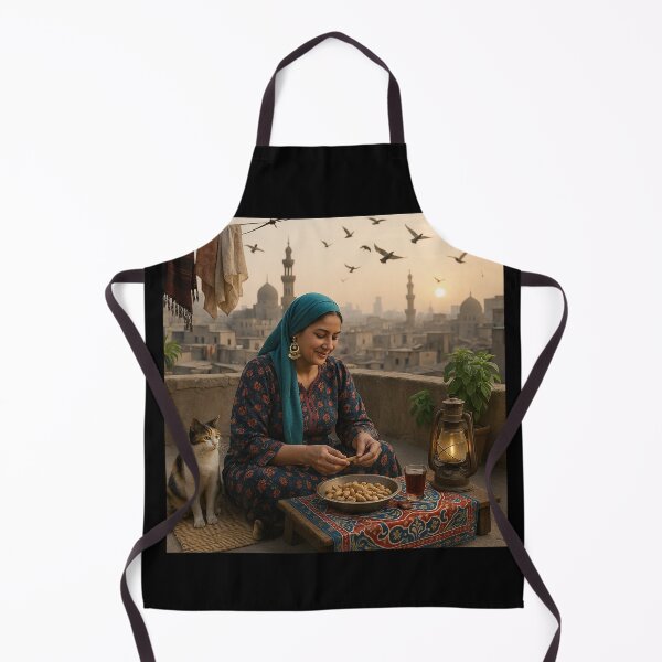 Item preview, Egyptian Rooftop Serenity Vintage Cairo Woman with Cat designed and sold by TuyaArts.