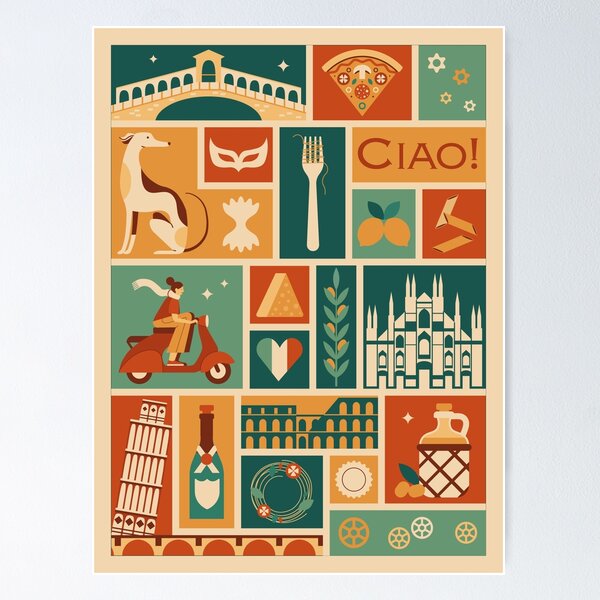 Item preview, Italy Icons Vintage Travel Poster designed and sold by ByVolya.
