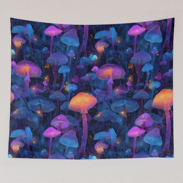Item preview, Psychedelic Bioluminescent Mushroom Cosmic Pattern designed and sold by DarklingAnubiss.