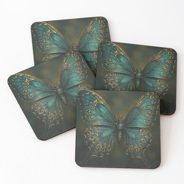 Item preview, Ornate Teal Butterfly Golden Filigree Wings designed and sold by LittleLuxe.