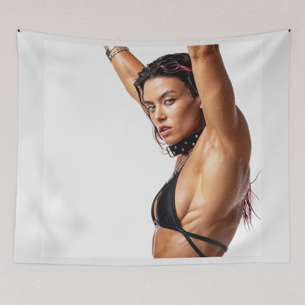 Item preview, Beautiful sexy gym woman posing with her arms up showing her armpits sweating designed and sold by Vintage Designs +.