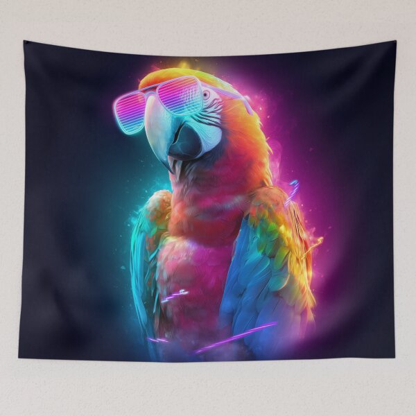 Item preview, Neon Parrot with Sunglasses – 80s Party Bird Art designed and sold by VisionaryVeils.