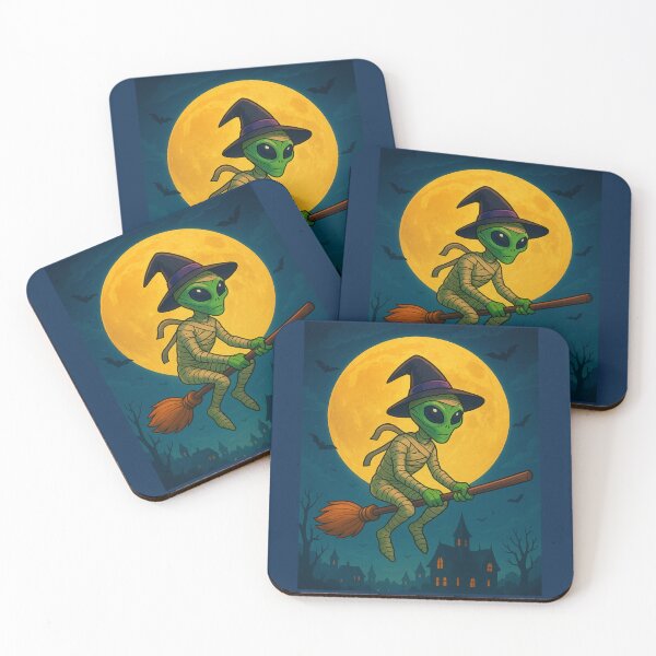 Item preview, Broomstick Mummy: Halloween Trick-or-Treat, a vibrant and spooky design with an Alien Mummy Flying on a Broomstick designed and sold by Grang Art Artistic Designs.