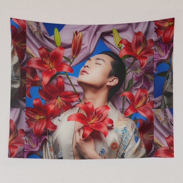 Item preview, Sensual Tattoed Asian Man in Kimono with Lilies #7 designed and sold by Atlas Kai.