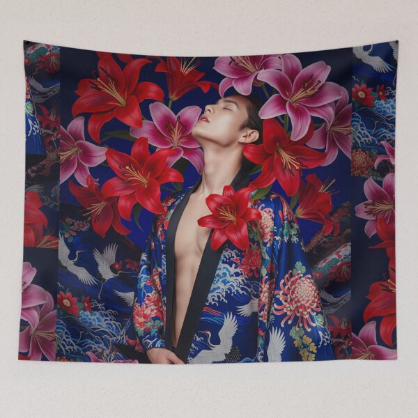 Item preview, Sensual Tattoed Asian Man in Kimono with Lilies #8 designed and sold by Atlas Kai.
