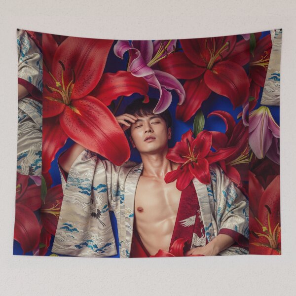 Item preview, Sensual Tattoed Asian Man in Kimono with Lilies #12 designed and sold by Atlas Kai.