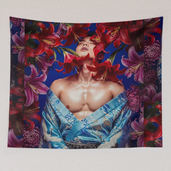 Item preview, Sensual Tattoed Asian Man in Kimono with Lilies #14 designed and sold by Atlas Kai.