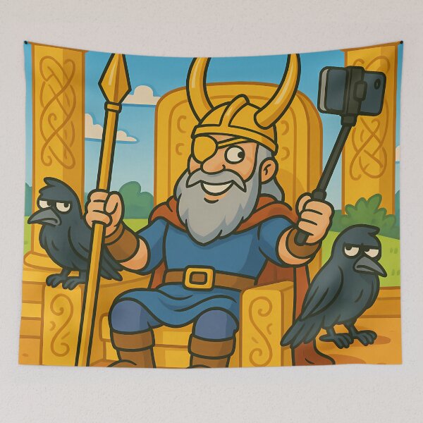 Item preview, Odin’s Selfie – Funny Norse Cartoon designed and sold by NorseDrip.