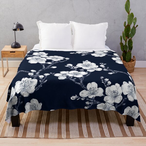 Item preview, Dark Navy White Cherry Blossom Pattern designed and sold by GrinGalore.