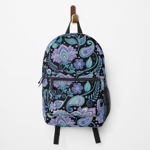 Item preview, Boho floral pattern. Emerald green & amethyst purple on black background.  designed and sold by iclipart.