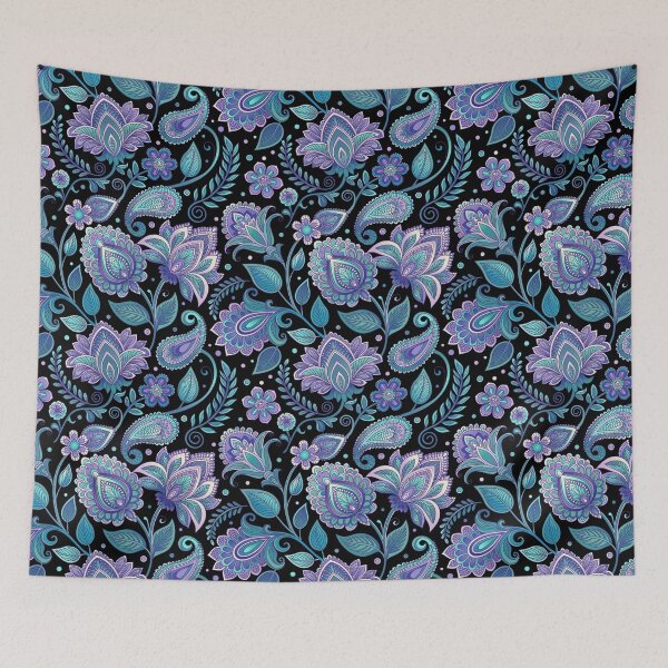 Item preview, Boho floral pattern. Emerald green & amethyst purple on black background.  designed and sold by iclipart.