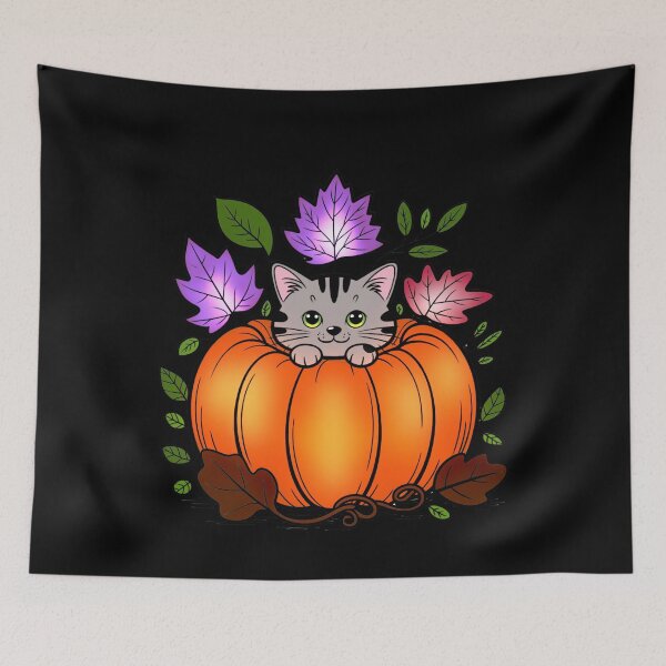 Item preview, Cat in Pumpkin – Cute Autumn Illustration with Leaves designed and sold by RUNO LAB.
