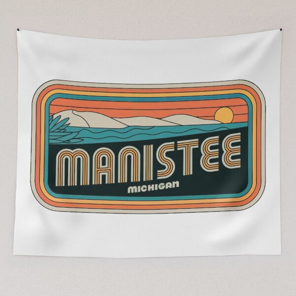 Item preview, Manistee Michigan 70s Retro Sunset designed and sold by TheOldMittenIllustrated.