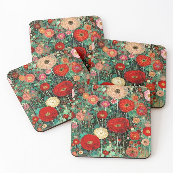 Item preview, Klimt-Inspired Crimson and Ivory Floral Garden designed and sold by joannejgg.