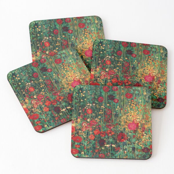 Item preview, Klimt-Inspired Scarlet and Gold Wildflower Garden designed and sold by joannejgg.