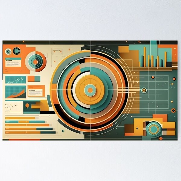 Item preview, Big data abstract visualization geometric concept in retro color palette. Infographic style illustration. AI Generative content designed and sold by dvoevnore.
