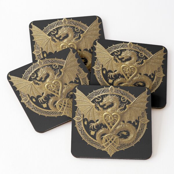 Item preview, Golden Dragon Celtic Knot Heart Print, Gothic Fantasy wall Art, Viking home Decor  designed and sold by TheGaliyaStudio.