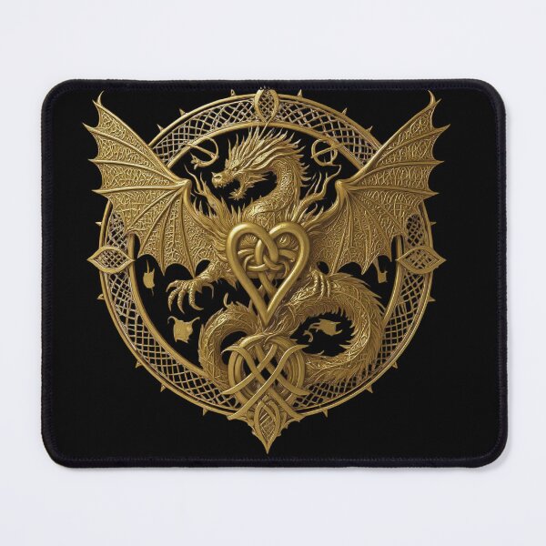 Item preview, Golden Dragon Celtic Knot Heart Print, Gothic Fantasy wall Art, Viking home Decor designed and sold by TheGaliyaStudio.