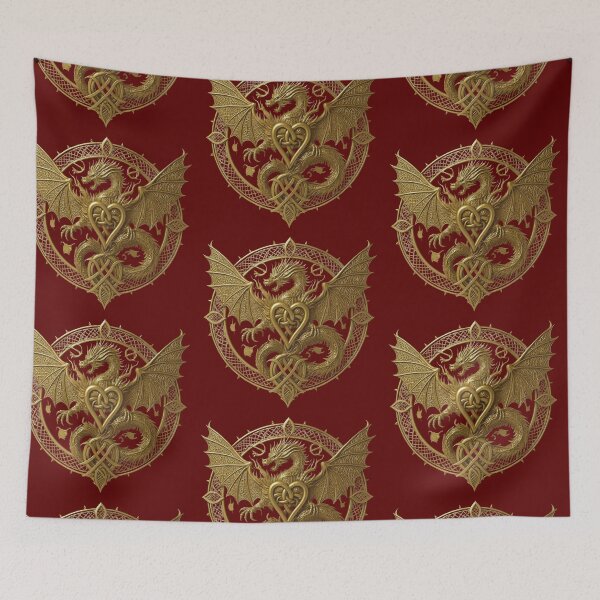 Item preview, Golden Dragon Celtic Knot Heart Print, Gothic Fantasy wall Art, Viking home Decor  designed and sold by TheGaliyaStudio.