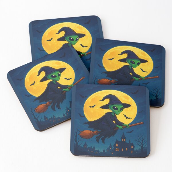 Item preview, Spooky Space Traveler: Halloween Trick-or-Treat, a vibrant and spooky design with an Alien Witch Flying on a Broomstick designed and sold by Grang Art Artistic Designs.