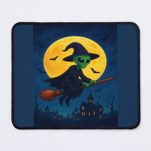 Item preview, Spooky Space Traveler: Halloween Trick-or-Treat, a vibrant and spooky design with an Alien Witch Flying on a Broomstick designed and sold by Grang Art Artistic Designs.