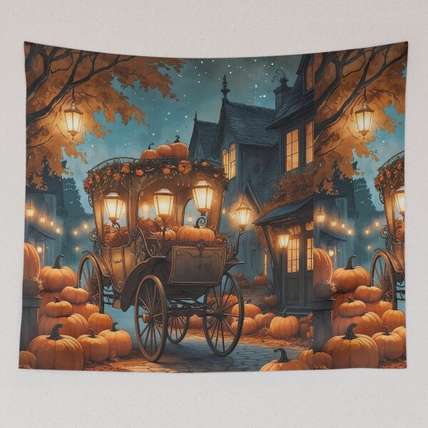 Item preview, Pumpkin Carriage Ride – Vintage Cottagecore Halloween Night designed and sold by Deezyned.