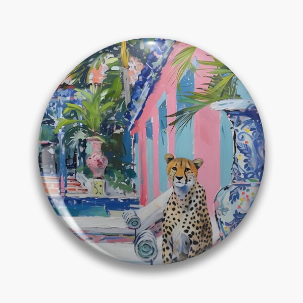 Item preview, Preppy cheetah at the swimming pool in Palm Beach designed and sold by SophieClimaArt.