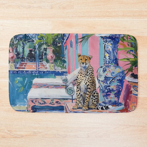 Item preview, Preppy cheetah at the swimming pool in Palm Beach designed and sold by SophieClimaArt.