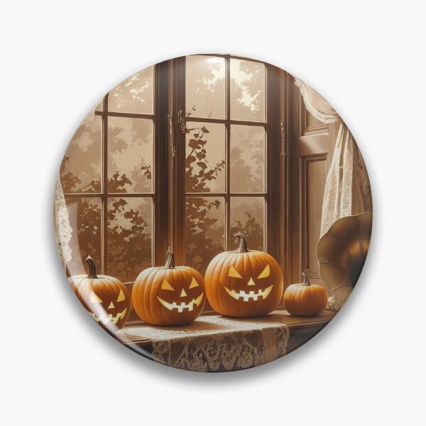 Item preview, Lace-Curtained Pumpkin Parlor – Vintage Cottagecore Halloween Charm designed and sold by Deezyned.
