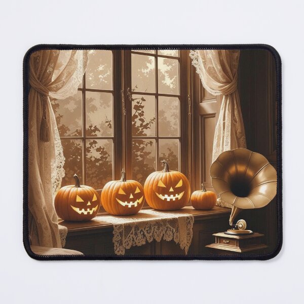 Item preview, Lace-Curtained Pumpkin Parlor – Vintage Cottagecore Halloween Charm designed and sold by Deezyned.
