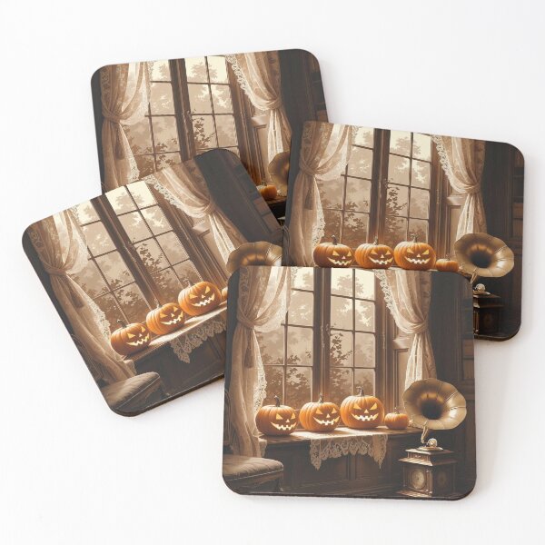 Item preview, Lace-Curtained Pumpkin Parlor – Vintage Cottagecore Halloween Charm designed and sold by Deezyned.