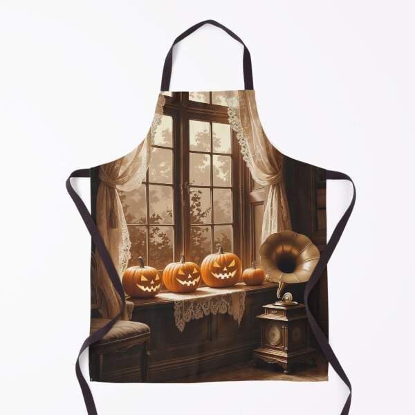 Item preview, Lace-Curtained Pumpkin Parlor – Vintage Cottagecore Halloween Charm designed and sold by Deezyned.