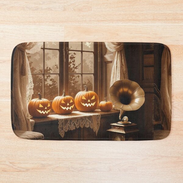 Item preview, Lace-Curtained Pumpkin Parlor – Vintage Cottagecore Halloween Charm designed and sold by Deezyned.