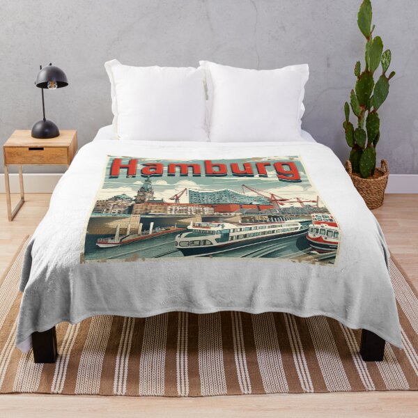 Item preview, Retro Hamburg Cityscape with Elbe River Tour Boat designed and sold by Elbstromstudio.