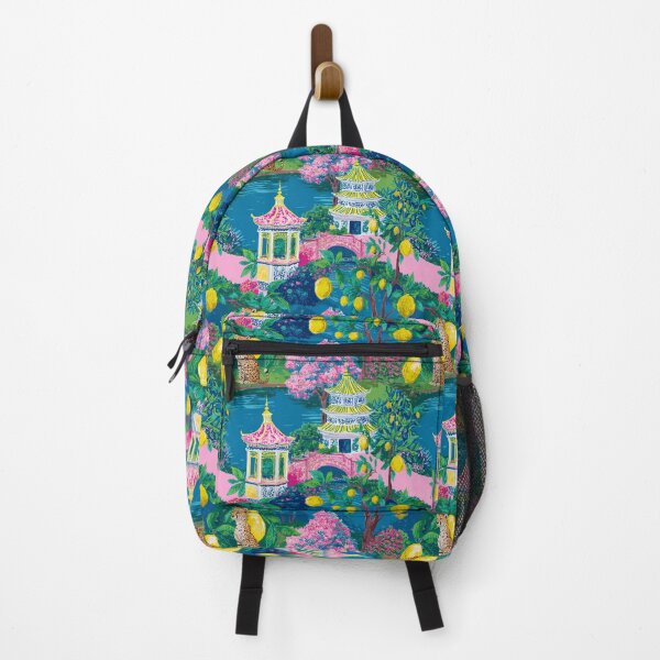 Item preview, Preppy cheetah in chinoiserie garden with pagodas and lemon trees designed and sold by SophieClimaArt.
