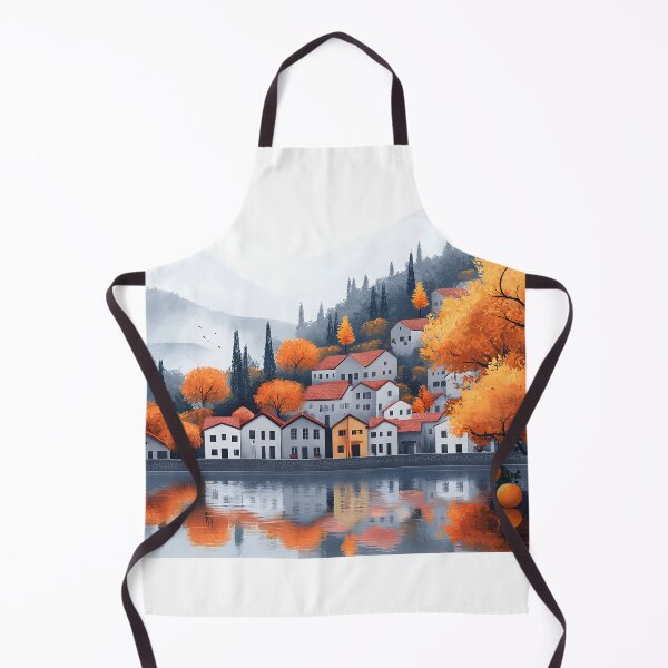 Item preview, Charming Autumn Village by Reflective Lake Scene designed and sold by Artessie.