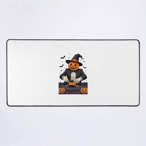 Item preview, DJ with a pumpkin head performing at a Halloween party surrounded by decorations in a festive atmosphere designed and sold by SpaceartLilu.